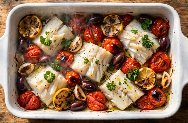Baked Cod with Tomatoes (Mediterranean Weight-Loss Dinner)