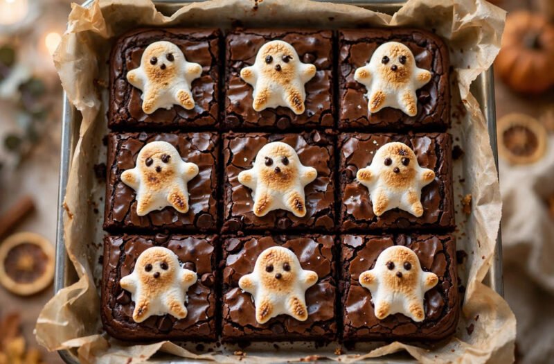 Marshmallow Ghost Brownies (Halloween Fudge Brownies)