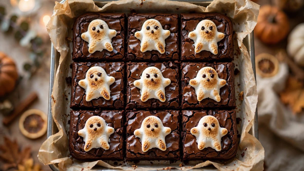 Marshmallow Ghost Brownies (Halloween Fudge Brownies)