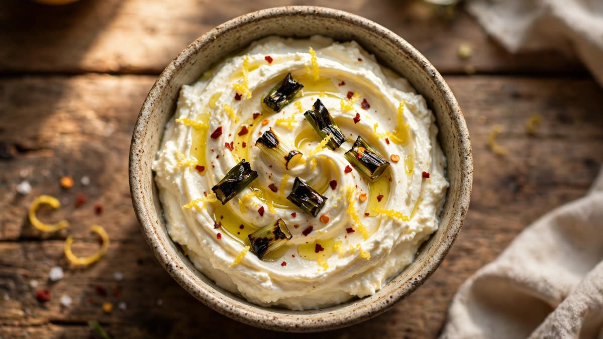 Lemony Whipped Feta with Charred Scallions