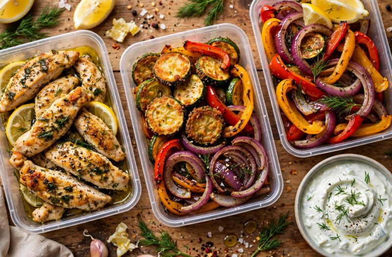Mediterranean Chicken & Fried Veggies with Tzatziki (VIRAL Meal Prep!)