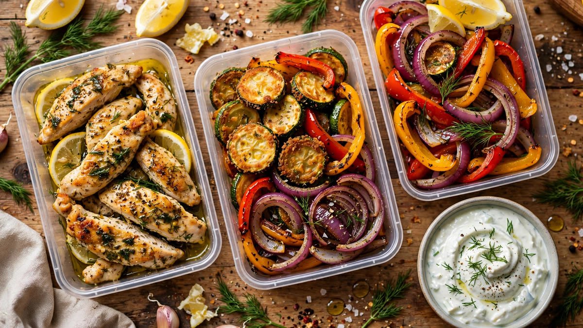 Mediterranean Chicken & Fried Veggies with Tzatziki (VIRAL Meal Prep!)